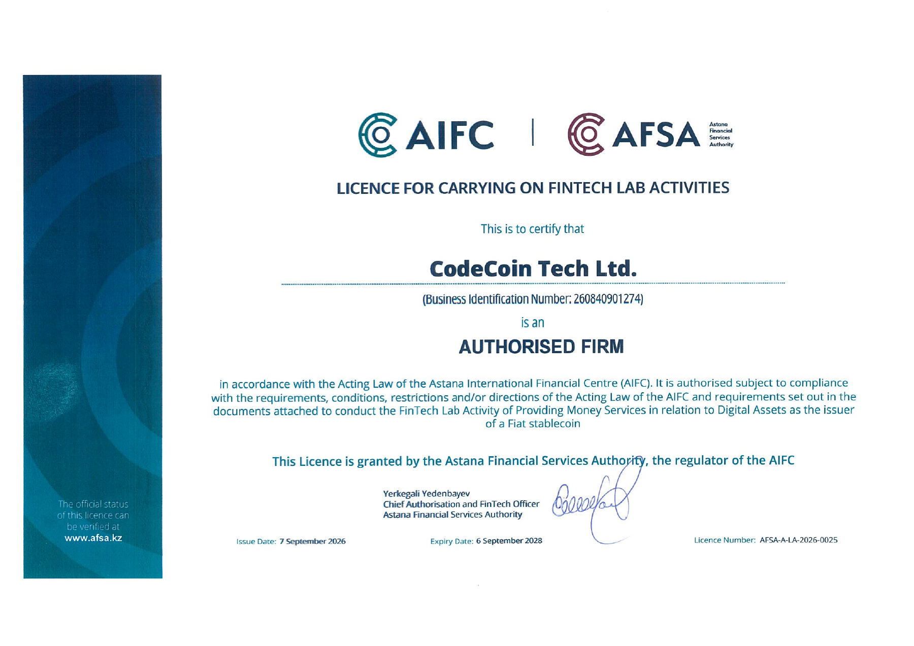 AIFC / AFSA FinTech Lab-Lizenz